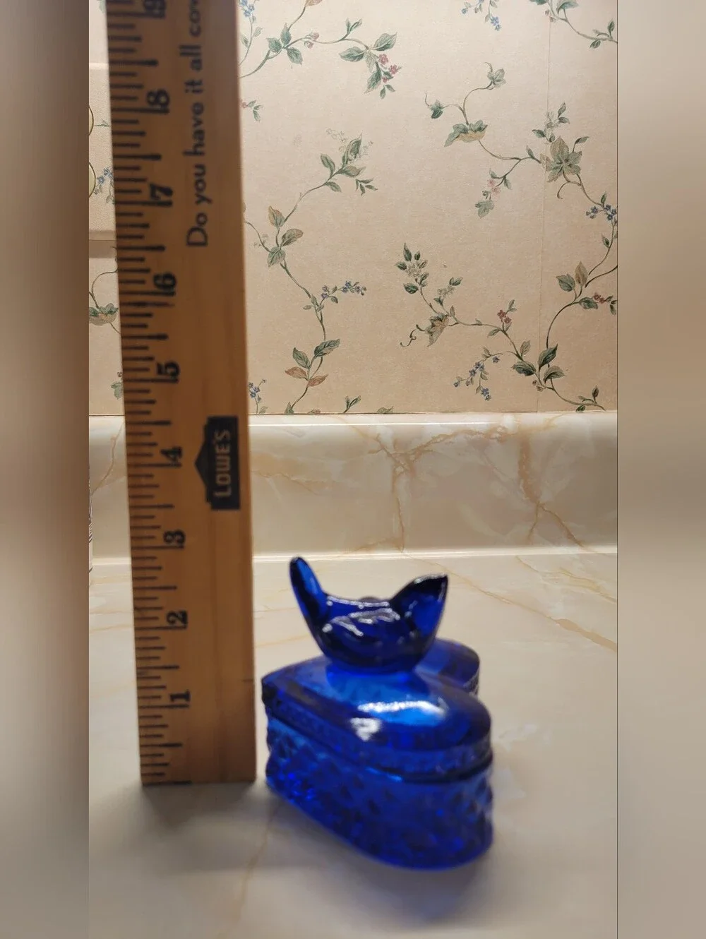 Vintage Cobalt Blue Glass Bird Trinket Box